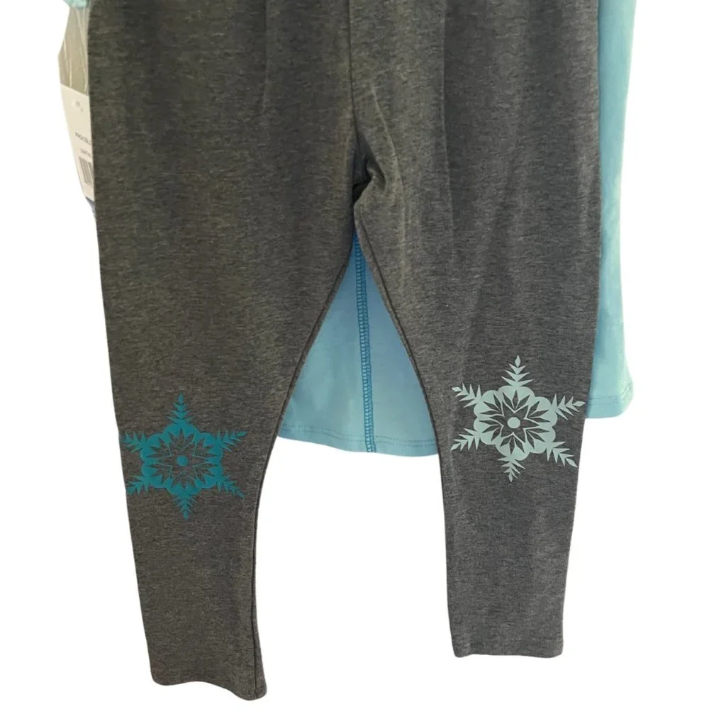 Frozen Girls 2-Piece Legging Set Size 6X Blue Shirt Grey Leggings Snowflakes - Picture 7 of 7